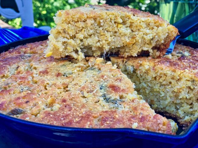 Skillet Hatch Chile Cornbread with Hatch Chile Honey Butter