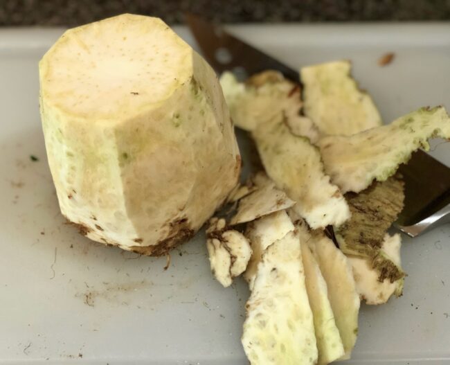 peeling celery root exterior
