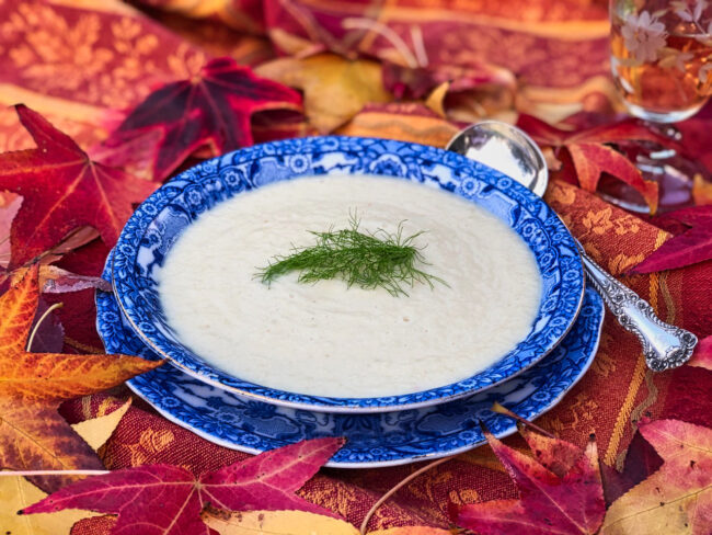cream of celery root soup serving