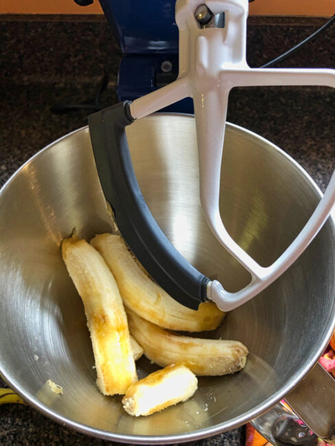 mashing bananas in a stand mixer