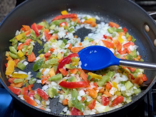 sautéing onions and bell peppers