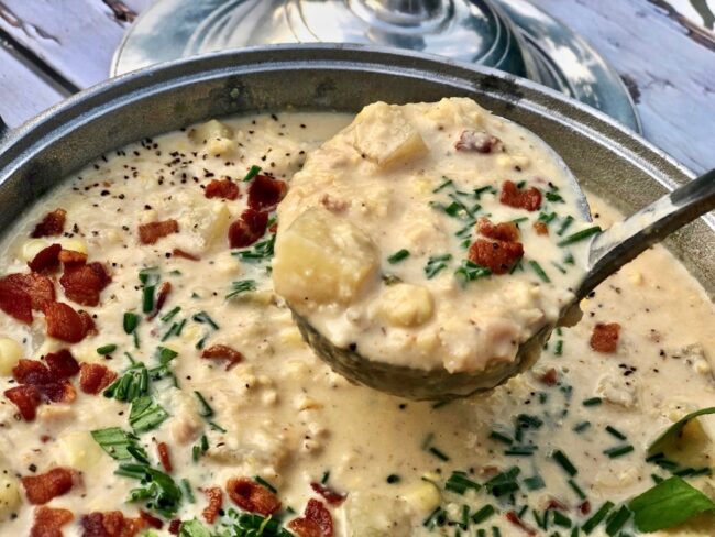 spoonful of corn and clam chowder